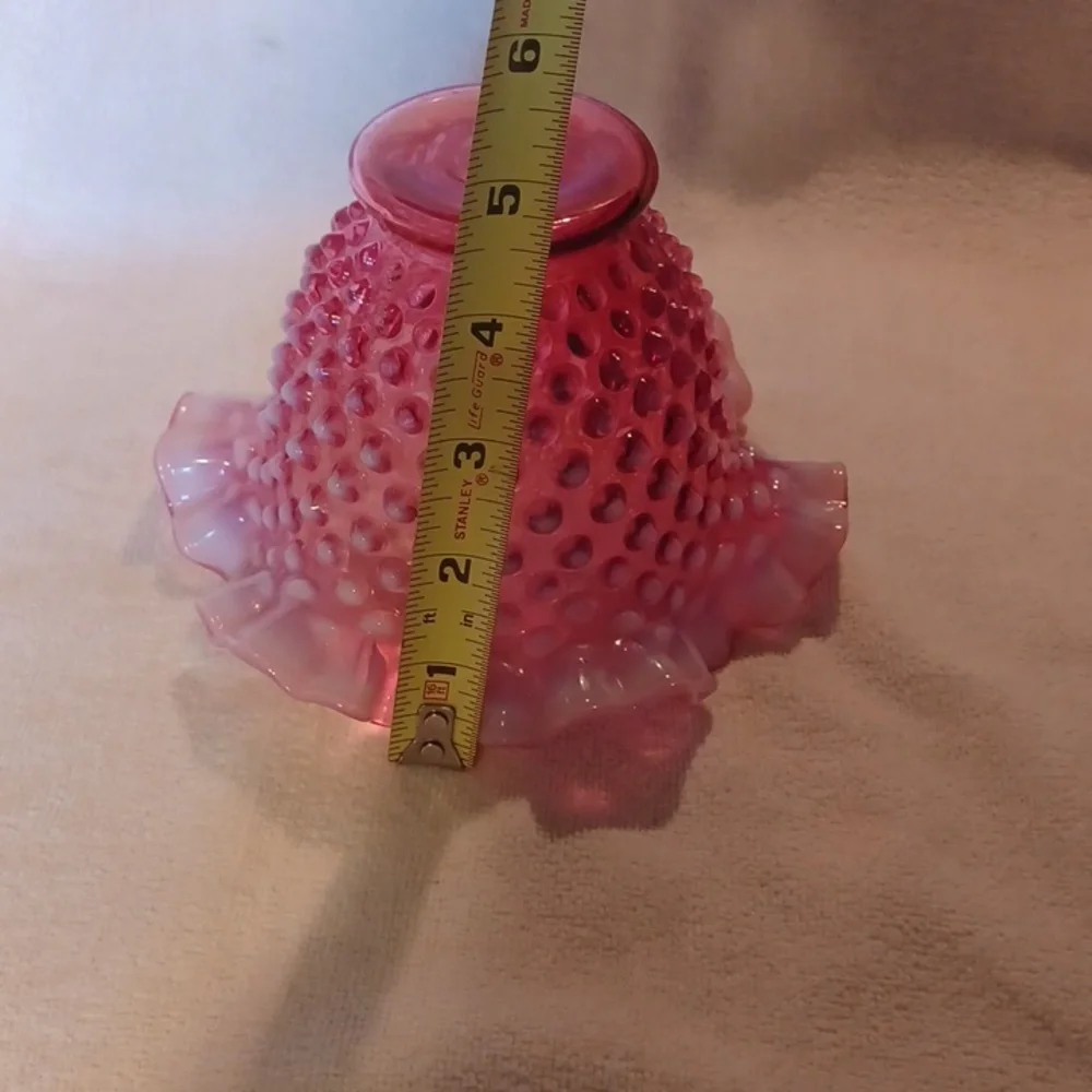 Fenton Pink Hobnail Glass Basket Opalecent Ruffled Cranberry Bowl Vase